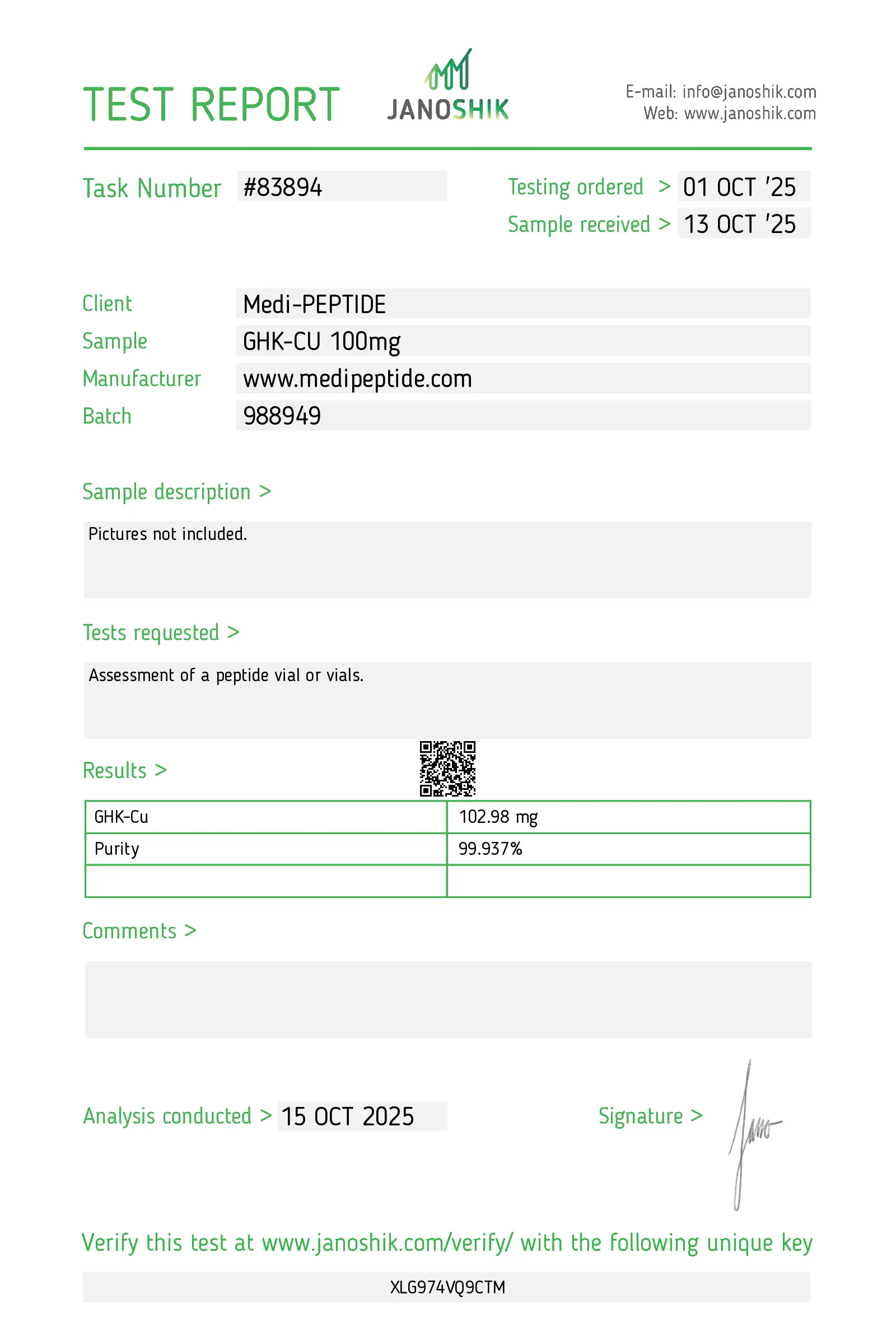 GHK-Cu Certificate of Analysis