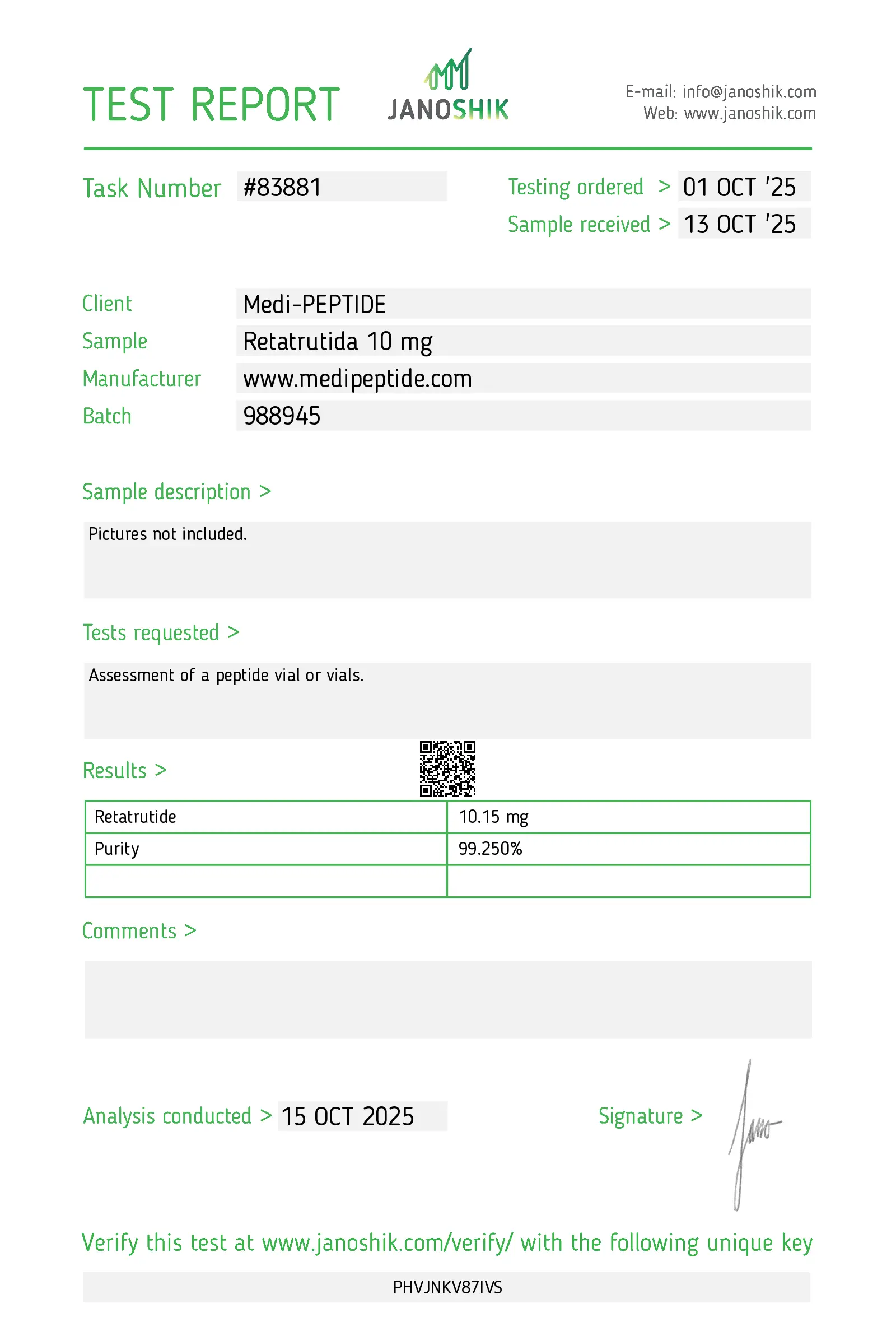 Retatrutide Certificate of Analysis